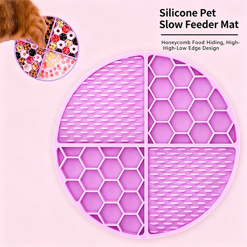 Silicone Slow Feeder Mat for Dogs & Cats, 61 Suction Cups Anti‑Slip Puzzle Feeding Mat, Dual‑Height Ridge Design for Wet & Dry Food