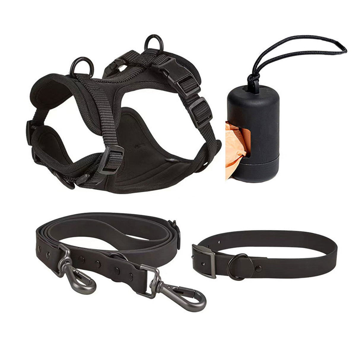 Anti-Escape Anti-Pull Dog Harness 4-Piece Set, Adjustable Breathable Pet Walking Kit with Collar, Leash & Poop Bag Dispenser, 15 Colors Available