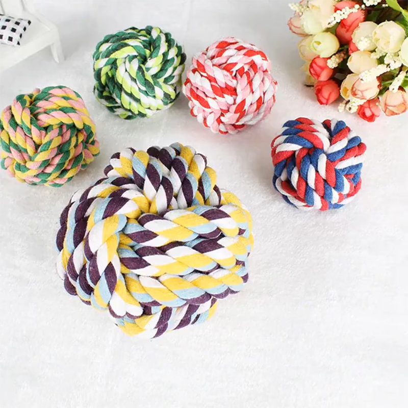 Cotton Braided Rope Dog Toy, Teeth‑Cleaning Colorful Chew Ball for Pets