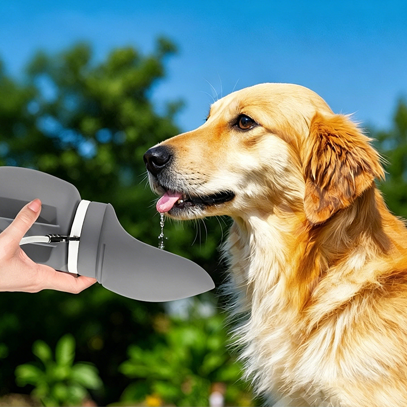 800ml Foldable Silicone Pet Water Bottle, Portable Leak‑Resistant Dog Water Dispenser with Detachable Strap for Outdoor Walking Hiking