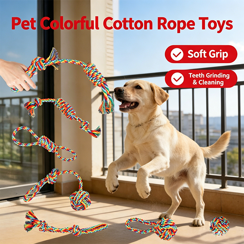 Rainbow Braided Cotton Rope Dog Chew Toy Sets, Multi Shape Interactive Play Toys for All Breeds Dogs