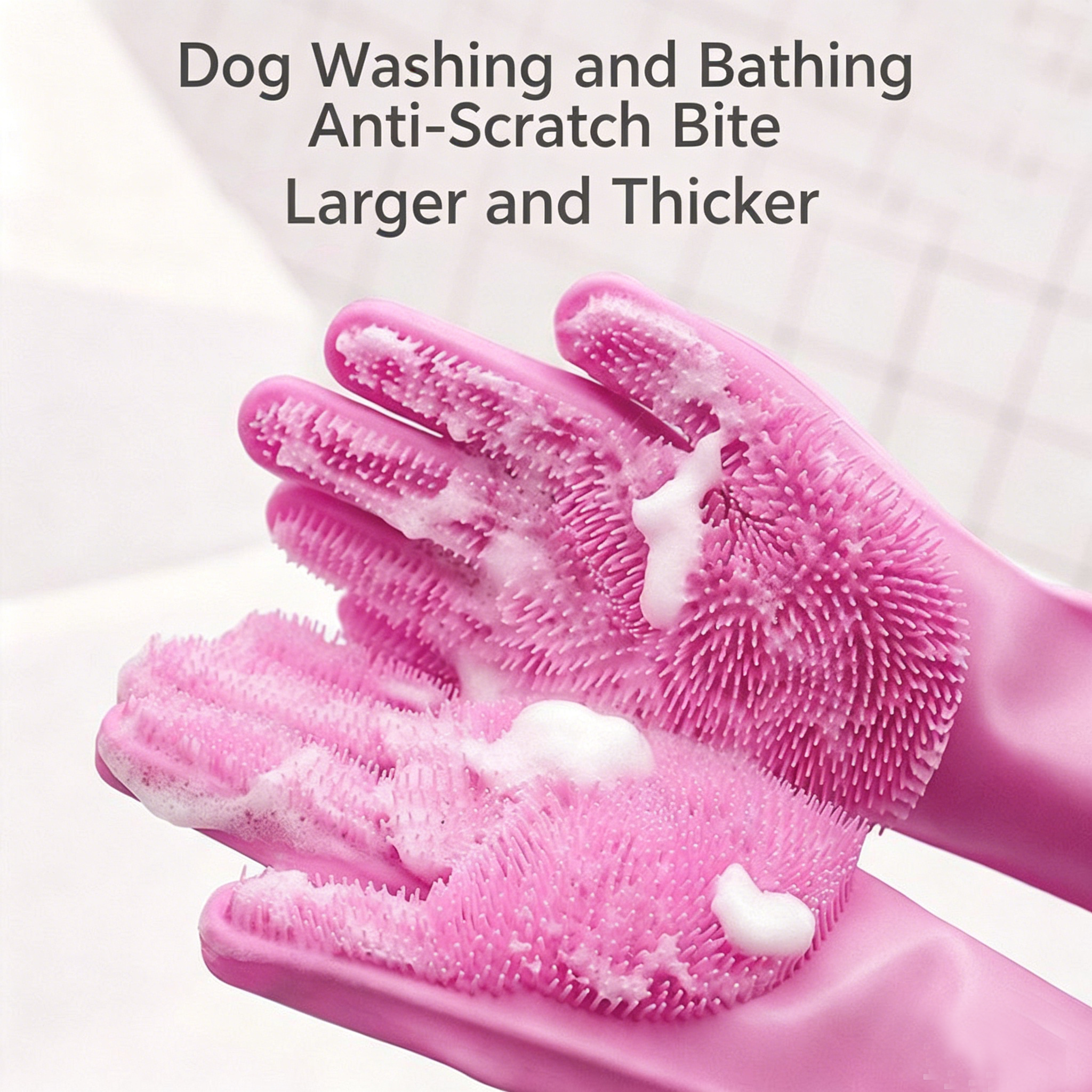 Thickened Silicone Pet Grooming Gloves, Up to 3000 Soft Massage Bristles, Dog Cat Bathing Brush Glove, Splash‑Resistant Deshedding Glove for Long & Short Haired Pets