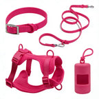 Anti-Escape Anti-Pull Dog Harness 4-Piece Set, Adjustable Breathable Pet Walking Kit with Collar, Leash & Poop Bag Dispenser, 15 Colors Available