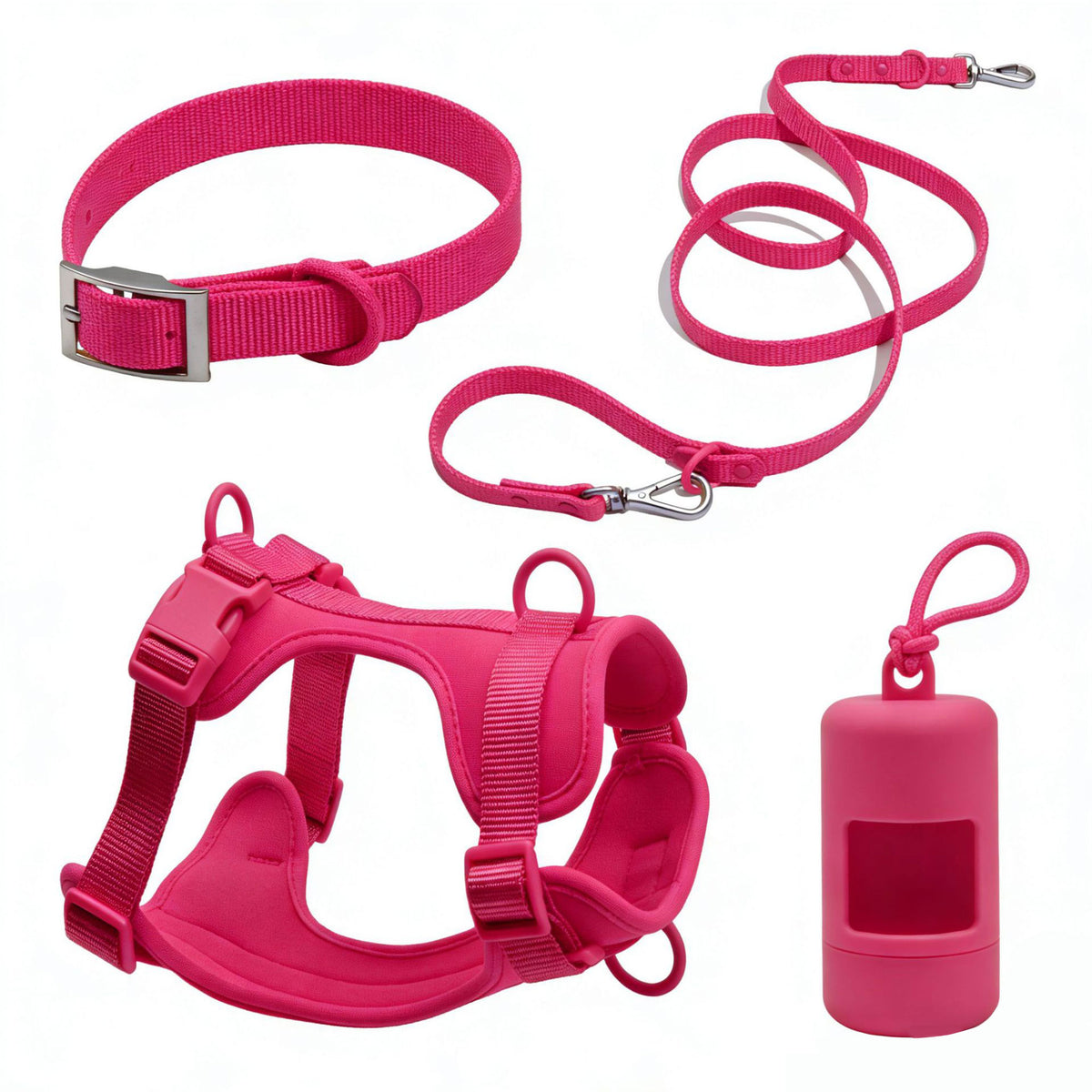 Anti-Escape Anti-Pull Dog Harness 4-Piece Set, Adjustable Breathable Pet Walking Kit with Collar, Leash & Poop Bag Dispenser, 15 Colors Available