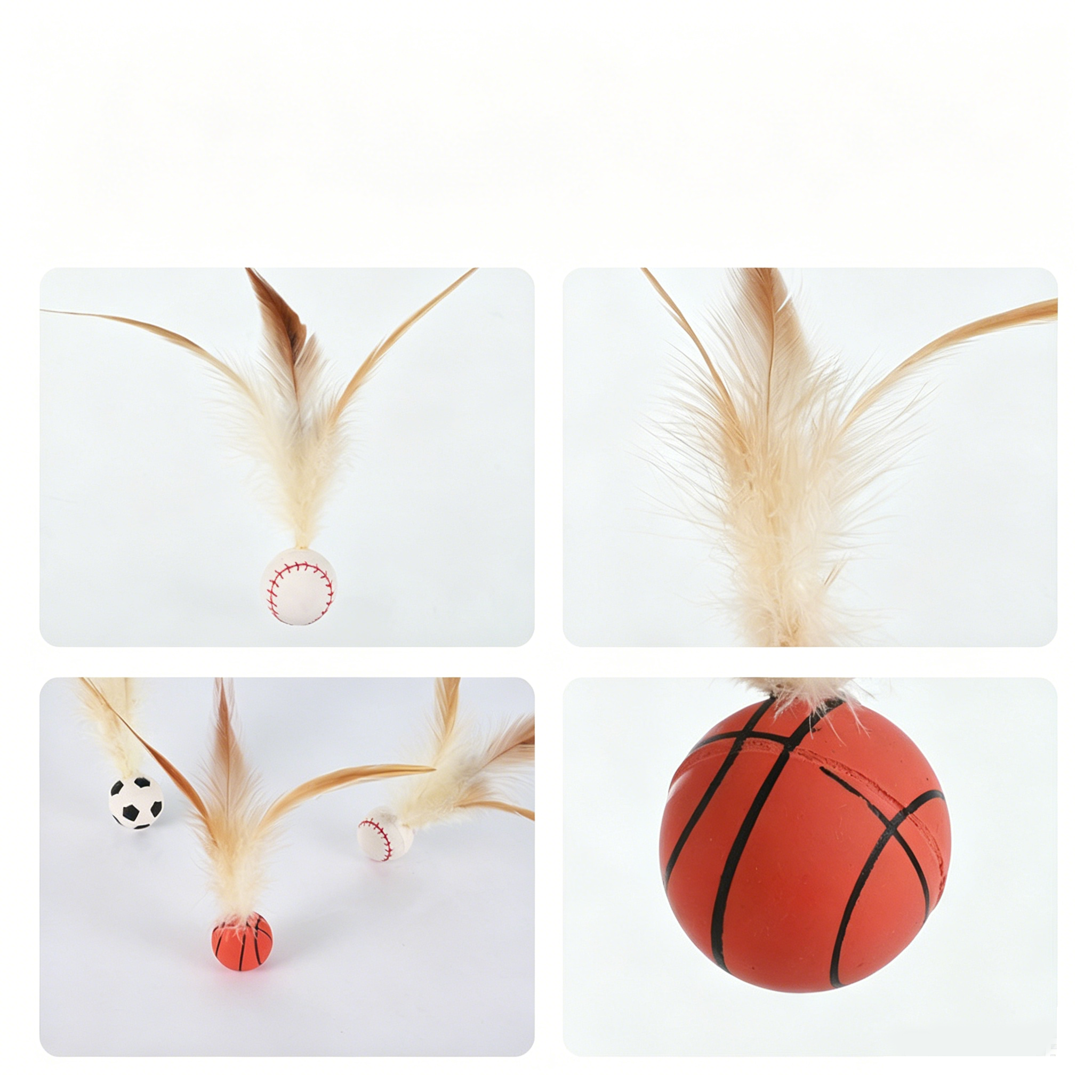 Sports‑Style Feather Bouncy Ball Cat Toy 4‑Pack｜Silent Interactive Kitten Play Teaser Toy