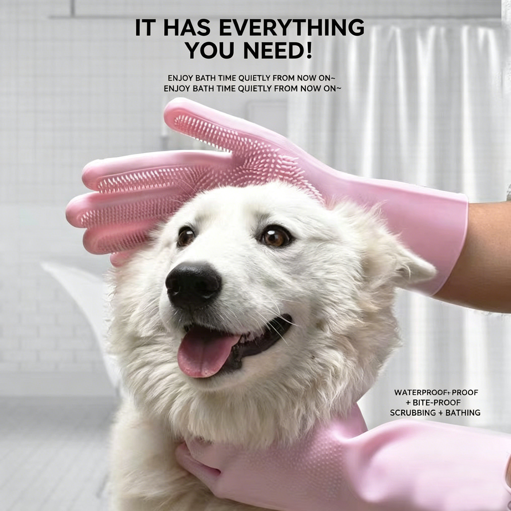Thickened Silicone Pet Grooming Gloves, Up to 3000 Soft Massage Bristles, Dog Cat Bathing Brush Glove, Splash‑Resistant Deshedding Glove for Long & Short Haired Pets
