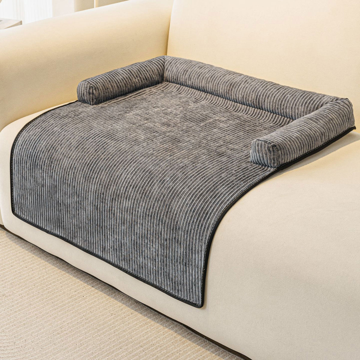 Pet Couch Bed Mat — Corduroy Dog Sofa Cover with Bolster, Non-Slip & Washable