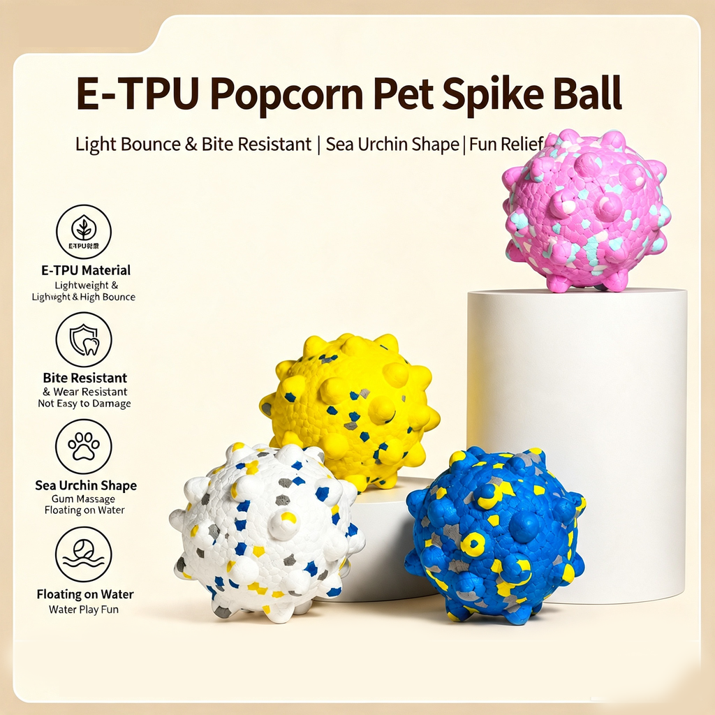 ETPU Popcorn Spiky Dog Chew Ball, Floating Teeth‑Cleaning Toy for All Breeds