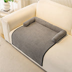 Pet Couch Bed Mat — Corduroy Dog Sofa Cover with Bolster, Non-Slip & Washable