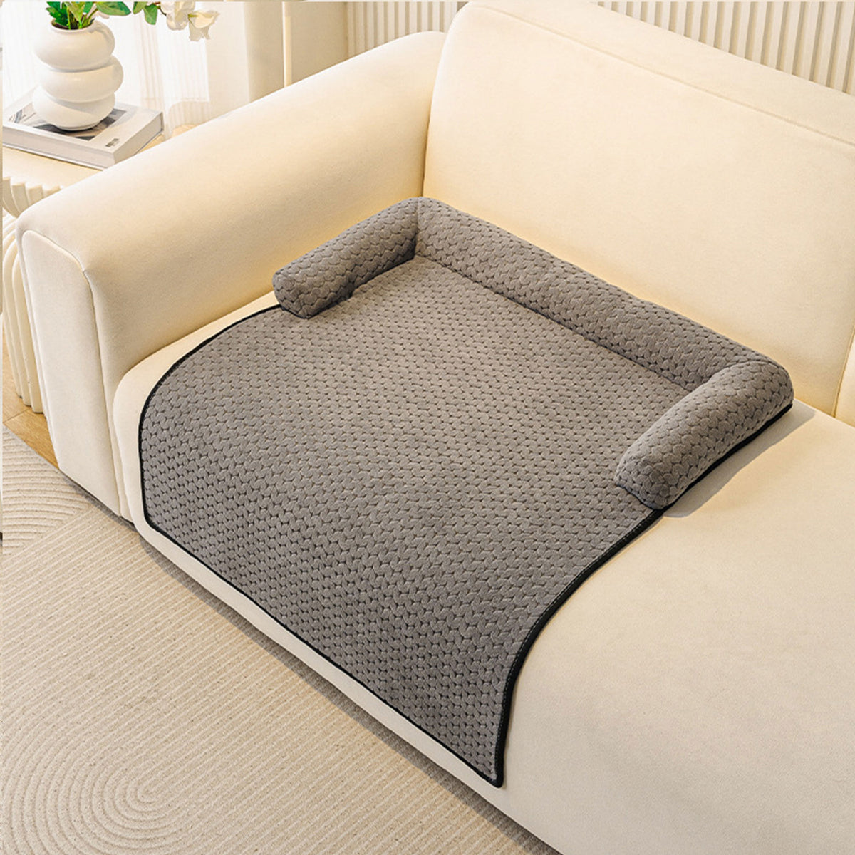 Pet Couch Bed Mat — Corduroy Dog Sofa Cover with Bolster, Non-Slip & Washable