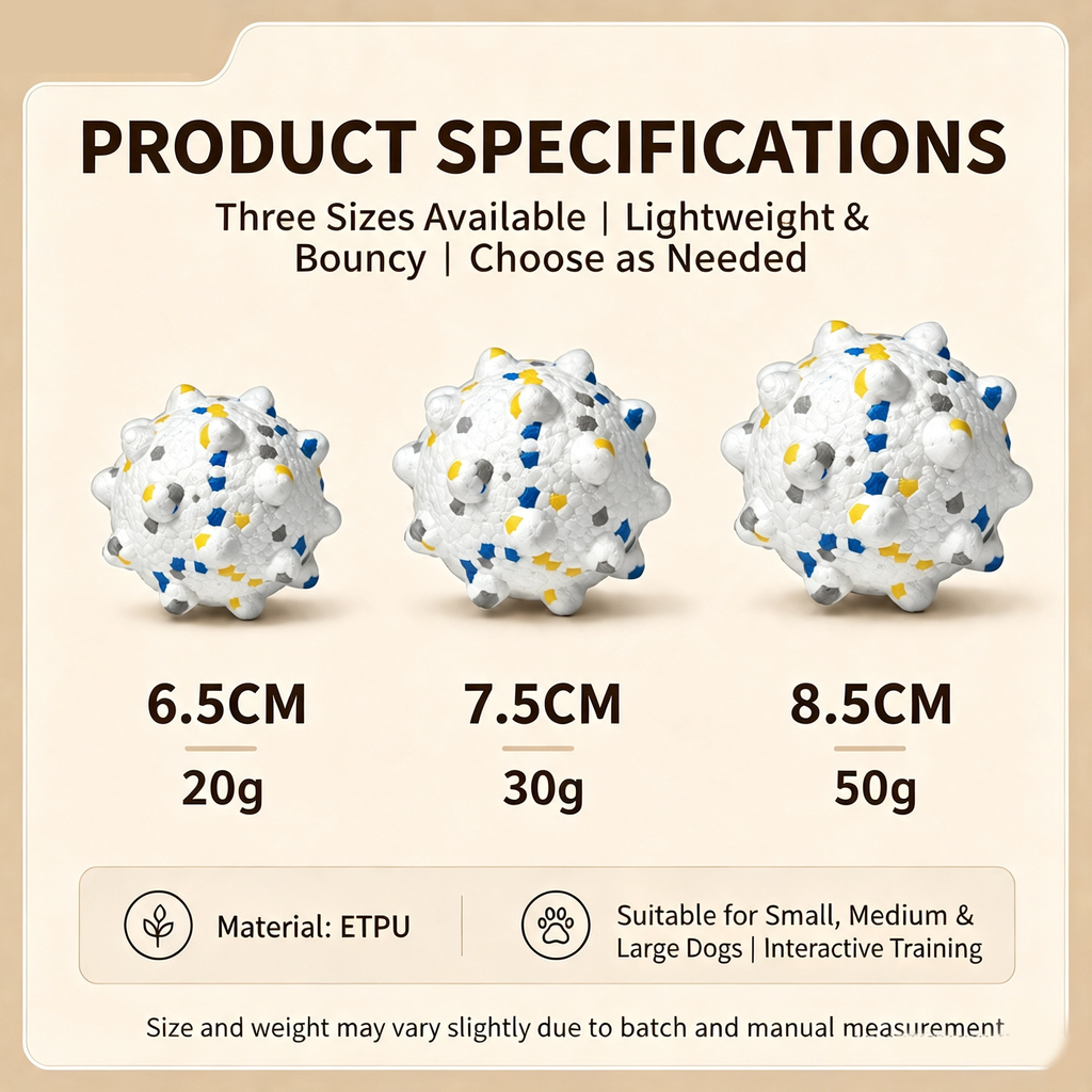 ETPU Popcorn Spiky Dog Chew Ball, Floating Teeth‑Cleaning Toy for All Breeds
