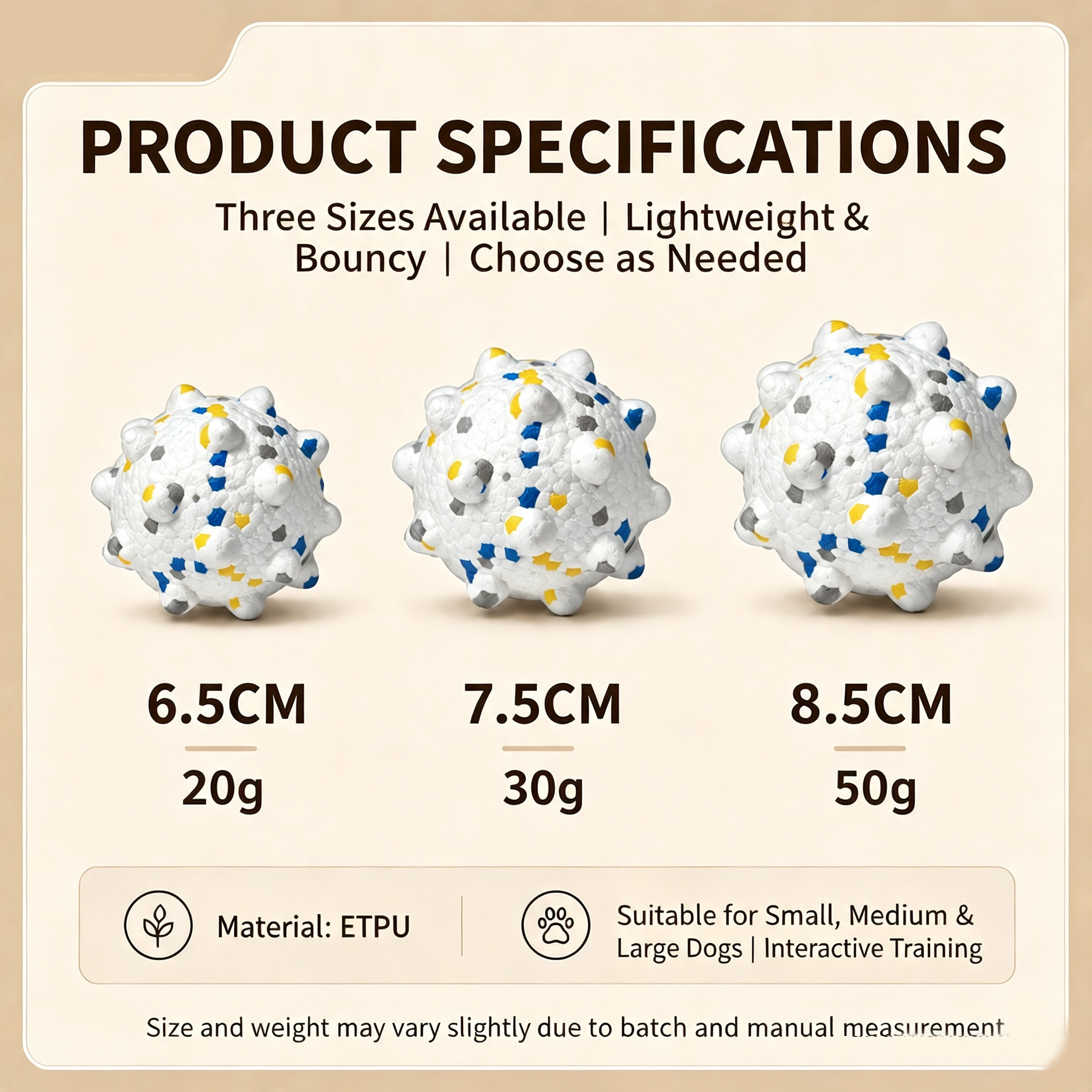ETPU Popcorn Spiky Dog Chew Ball, Floating Teeth‑Cleaning Toy for All Breeds
