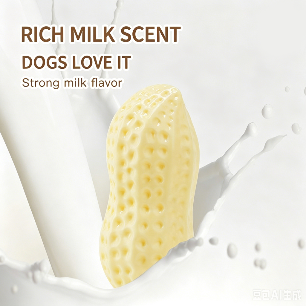 Squeaky Peanut Dog Chew Toy, Non‑Toxic Food‑Safe TPR Milk‑Scented Teething Toy, Interactive Dental Care Toy for Puppy Small Medium Large Dogs