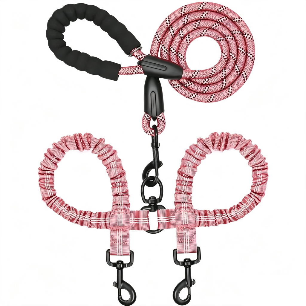 Y-Shaped Dual Dog Leash | Shock Absorbing Reflective Two Dog Walking Leash with 360° No Tangle Swivel & Padded Handle
