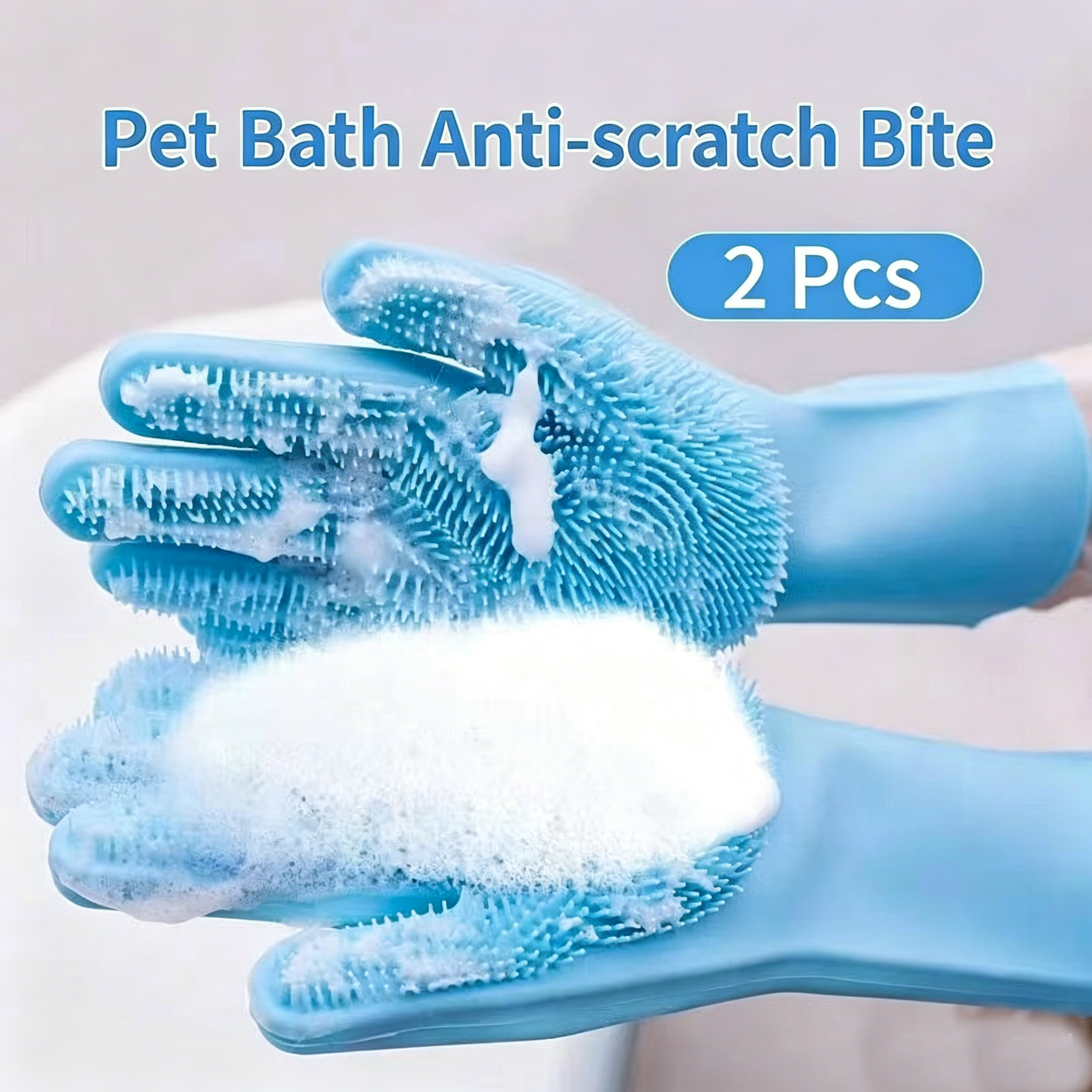Thickened Silicone Pet Grooming Gloves, Up to 3000 Soft Massage Bristles, Dog Cat Bathing Brush Glove, Splash‑Resistant Deshedding Glove for Long & Short Haired Pets