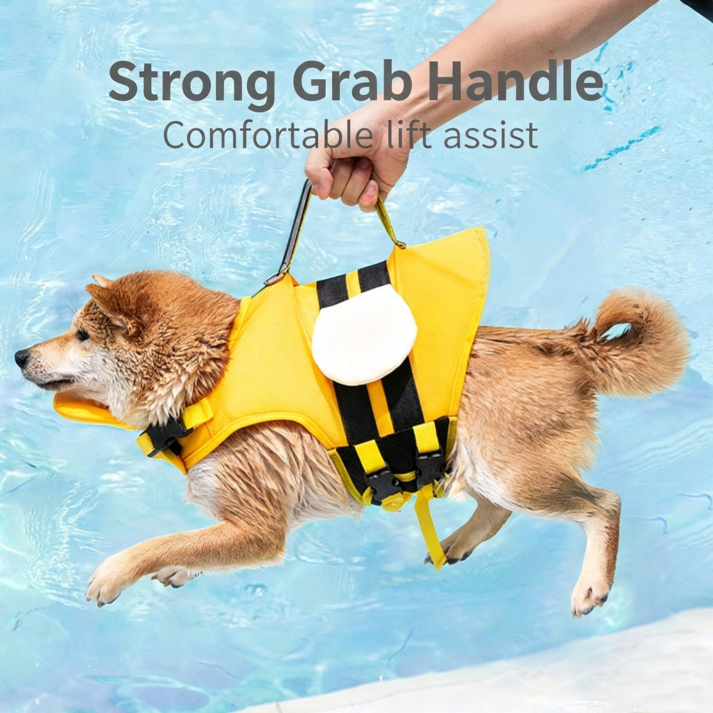 Cute Cartoon Dog Life Jacket | Bee, Duck & Crocodile Pet Swim Vest with Head Support, Reflective Rescue Handle & Leash D-Ring