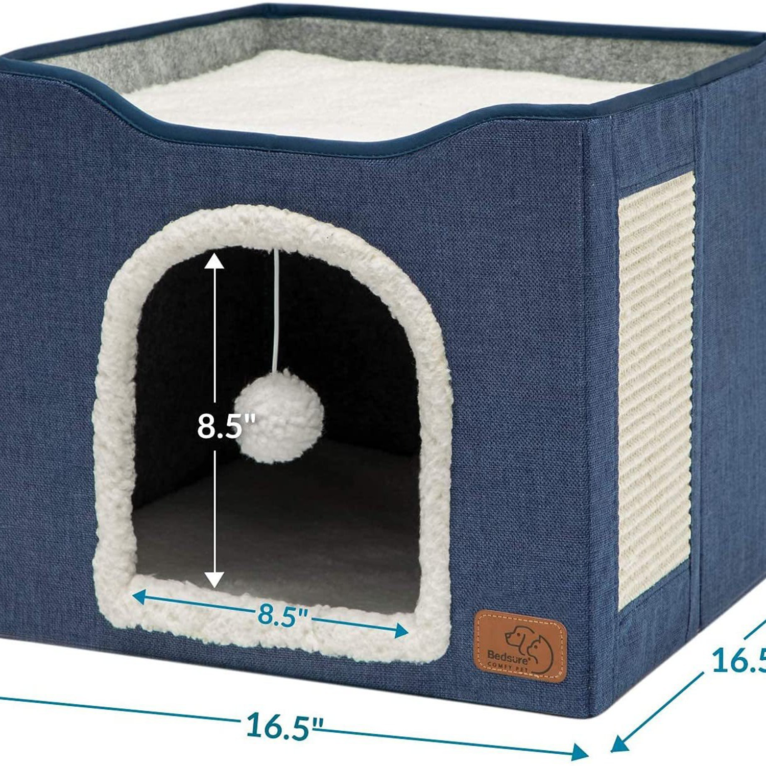 2‑Tier Foldable Cat House with Sisal Scratcher, Washable 2‑Story Cat Cube Bed, All‑Season Breathable Cat Condo
