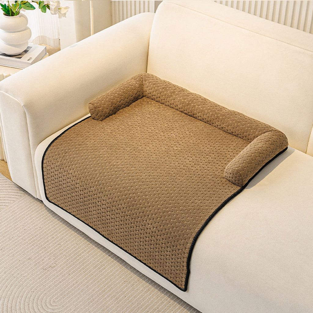 Pet Couch Bed Mat — Corduroy Dog Sofa Cover with Bolster, Non-Slip & Washable