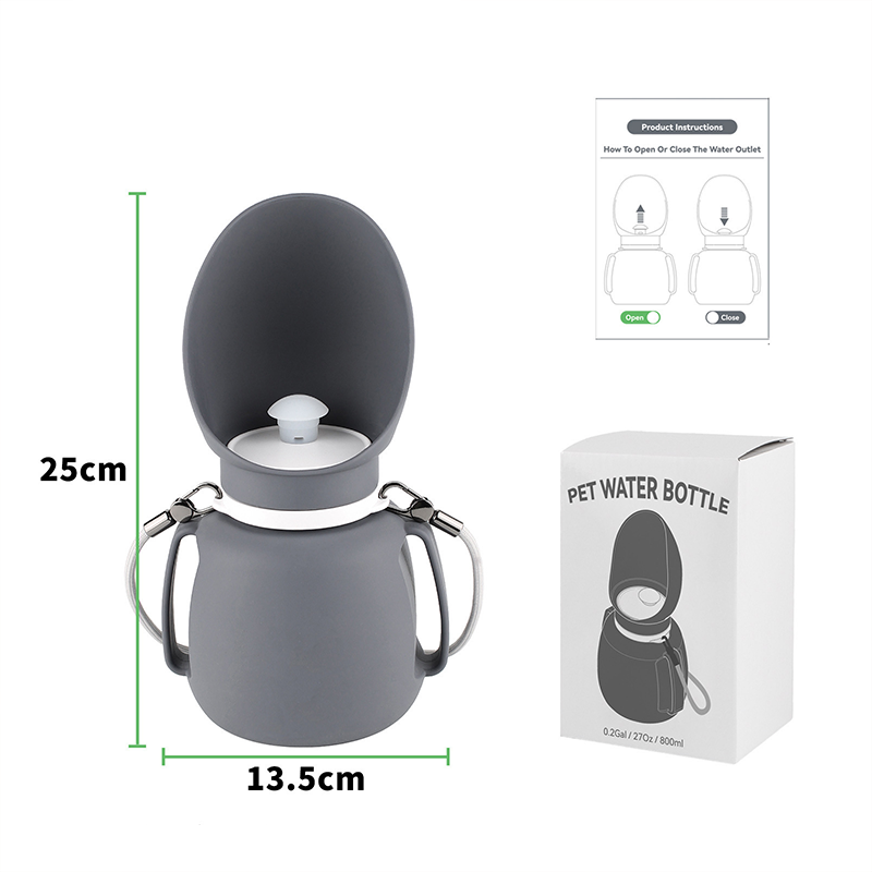 800ml Foldable Silicone Pet Water Bottle, Portable Leak‑Resistant Dog Water Dispenser with Detachable Strap for Outdoor Walking Hiking