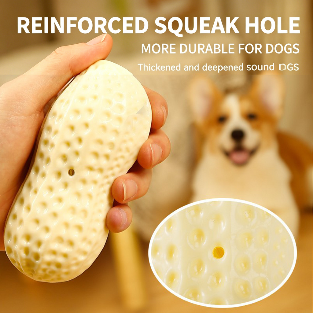 Squeaky Peanut Dog Chew Toy, Non‑Toxic Food‑Safe TPR Milk‑Scented Teething Toy, Interactive Dental Care Toy for Puppy Small Medium Large Dogs