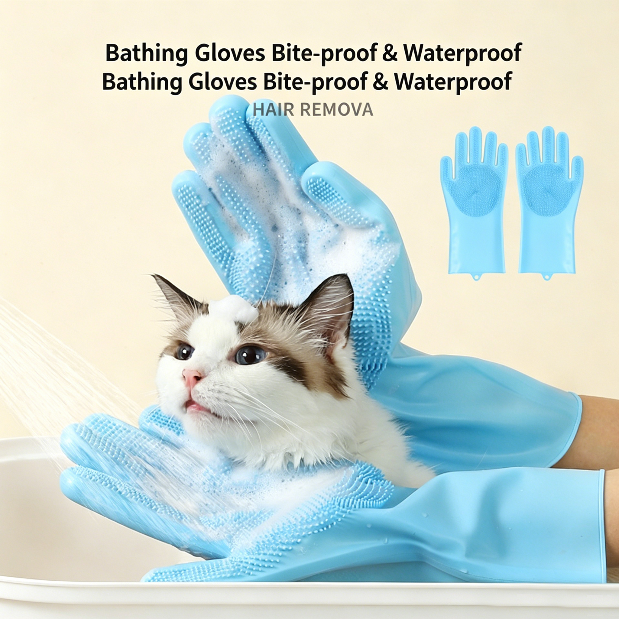 Thickened Silicone Pet Grooming Gloves, Up to 3000 Soft Massage Bristles, Dog Cat Bathing Brush Glove, Splash‑Resistant Deshedding Glove for Long & Short Haired Pets