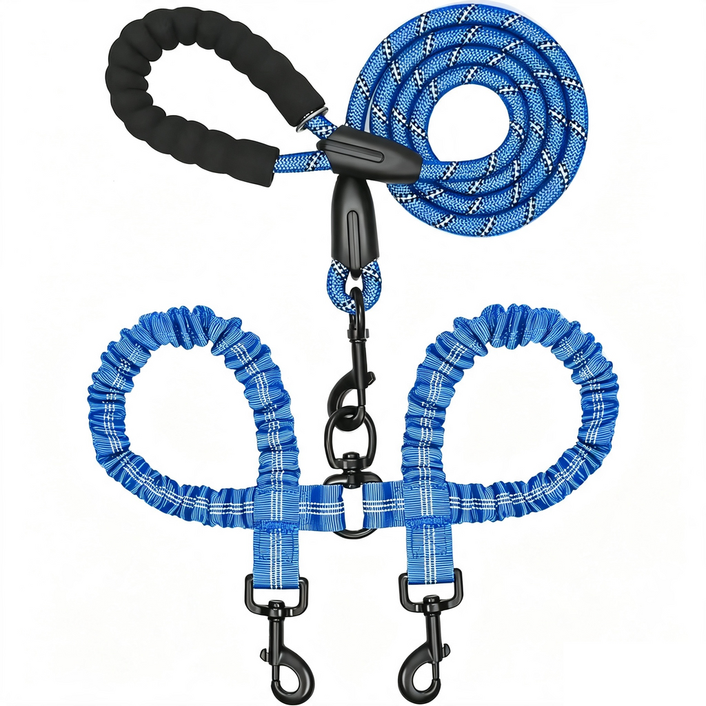 Y-Shaped Dual Dog Leash | Shock Absorbing Reflective Two Dog Walking Leash with 360° No Tangle Swivel & Padded Handle