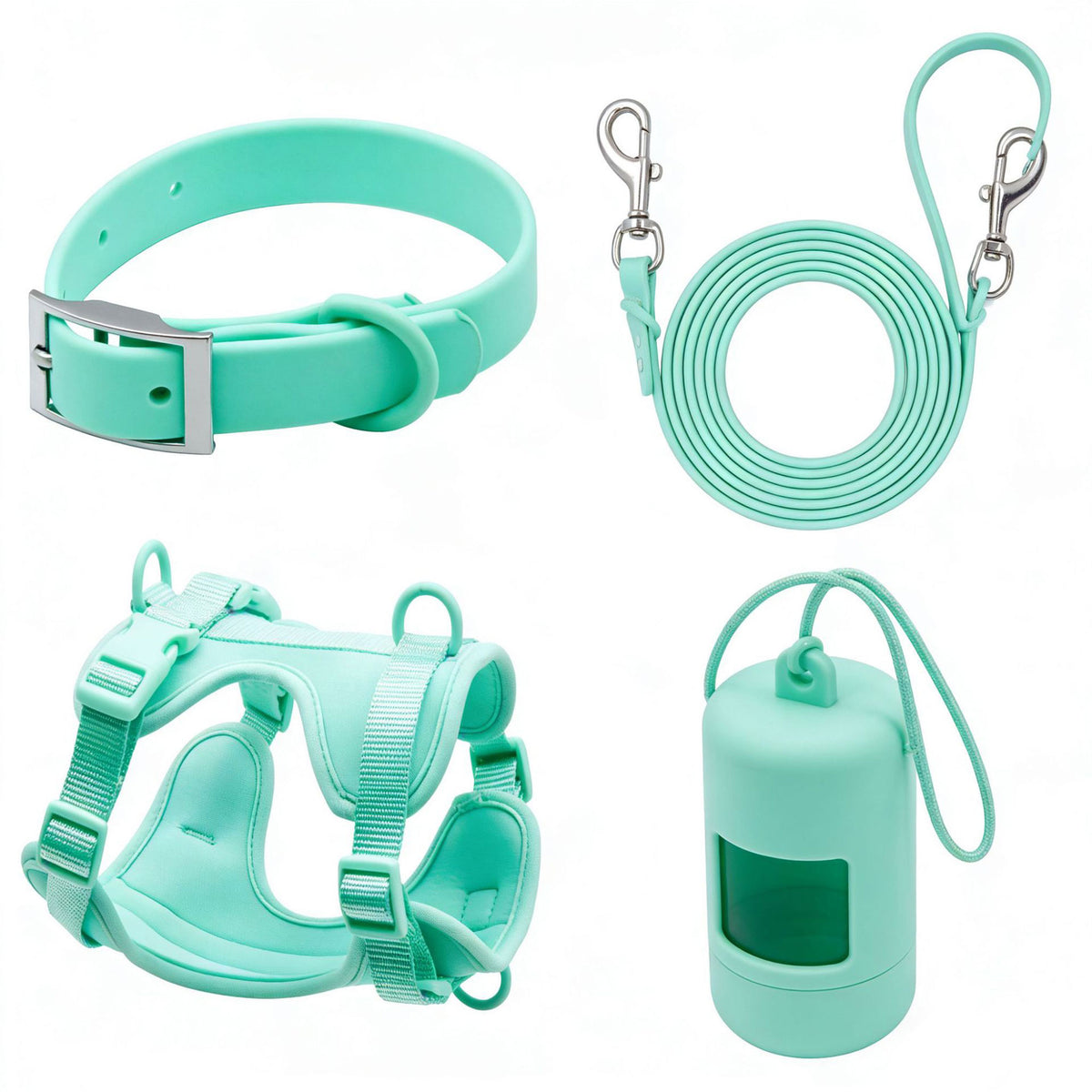 Anti-Escape Anti-Pull Dog Harness 4-Piece Set, Adjustable Breathable Pet Walking Kit with Collar, Leash & Poop Bag Dispenser, 15 Colors Available