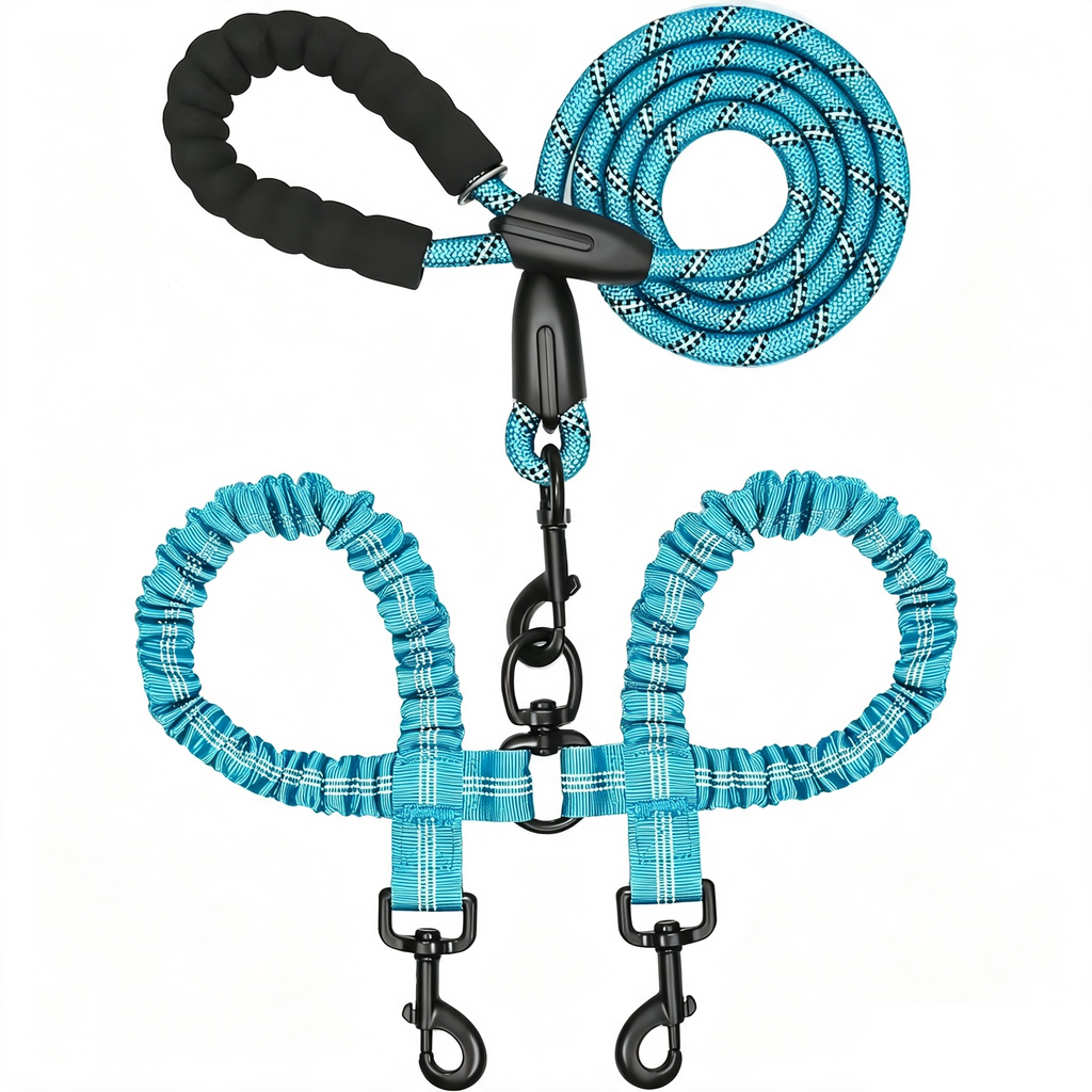 Y-Shaped Dual Dog Leash | Shock Absorbing Reflective Two Dog Walking Leash with 360° No Tangle Swivel & Padded Handle