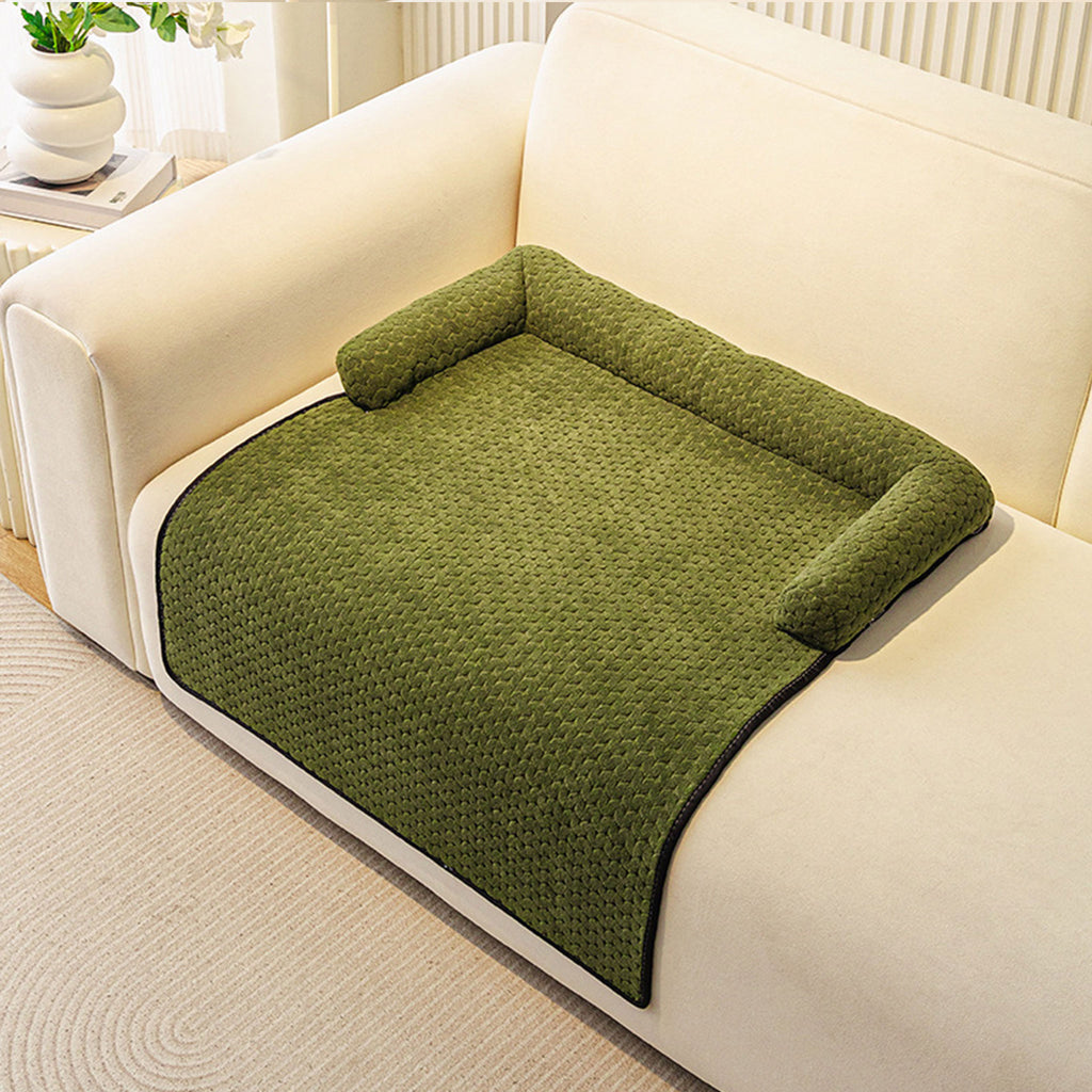 Pet Couch Bed Mat — Corduroy Dog Sofa Cover with Bolster, Non-Slip & Washable