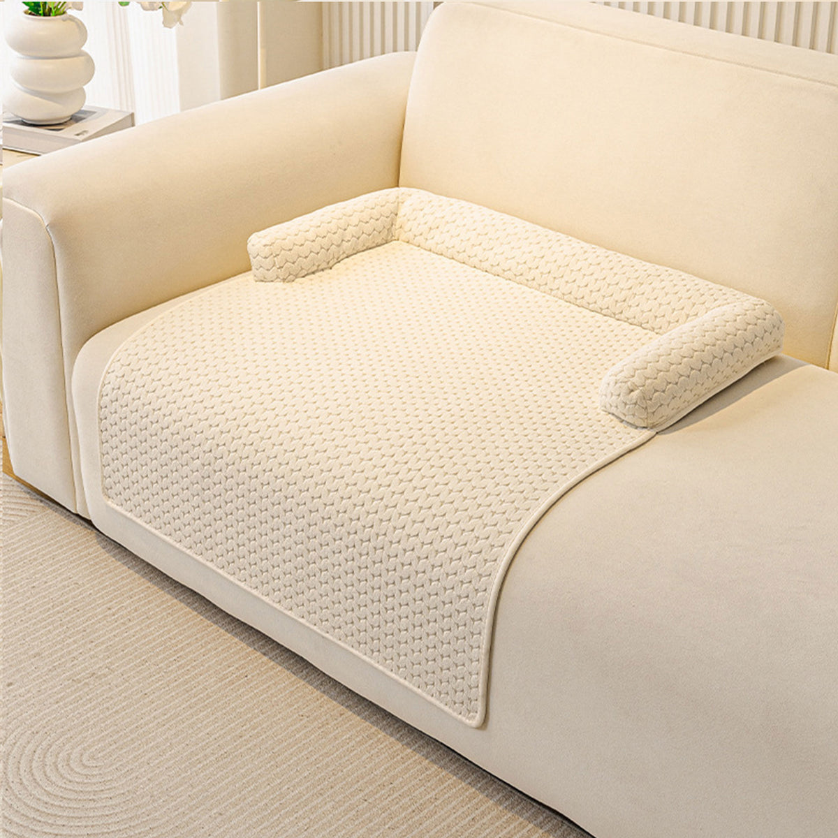 Pet Couch Bed Mat — Corduroy Dog Sofa Cover with Bolster, Non-Slip & Washable