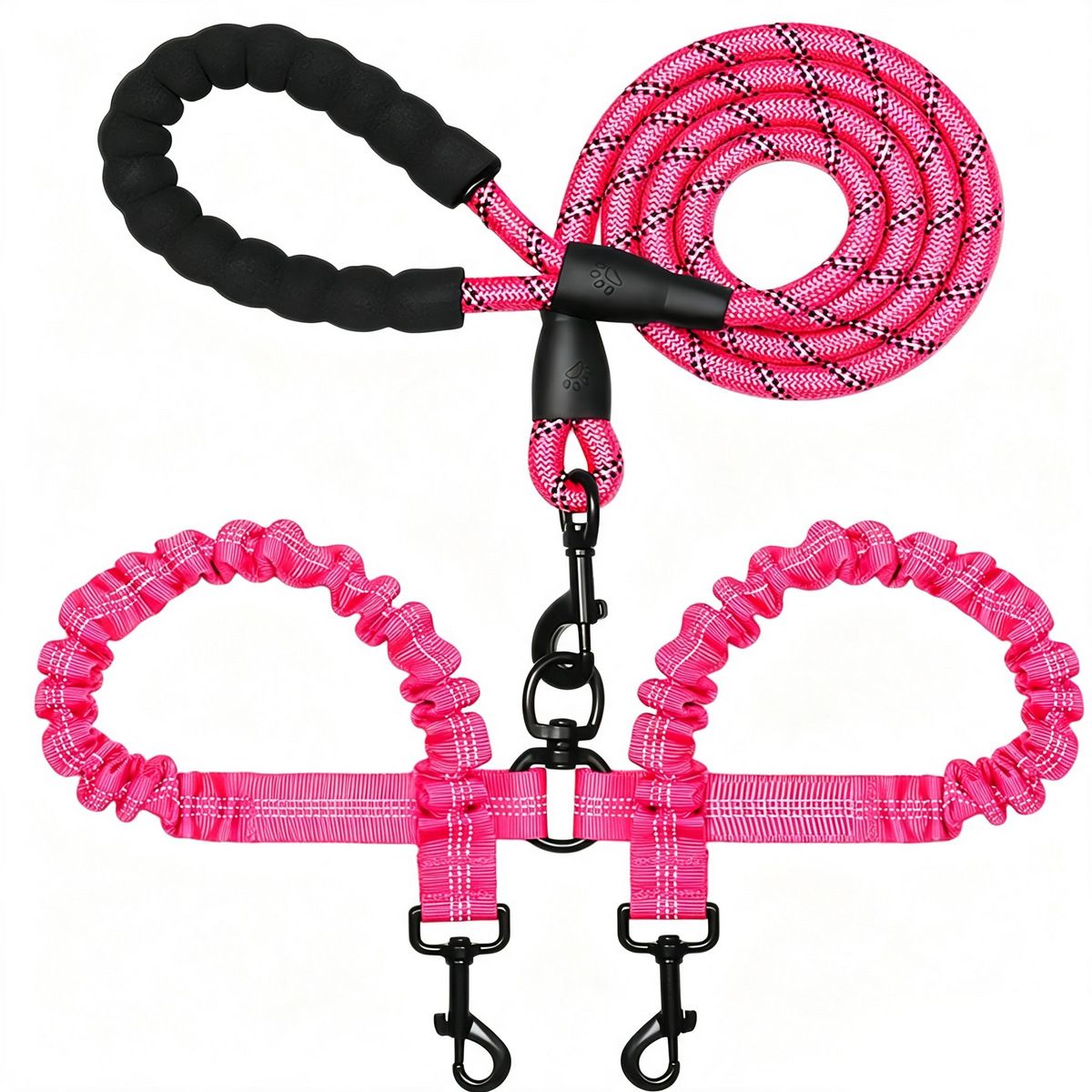 Y-Shaped Dual Dog Leash | Shock Absorbing Reflective Two Dog Walking Leash with 360° No Tangle Swivel & Padded Handle