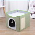 2‑Tier Foldable Cat House with Sisal Scratcher, Washable 2‑Story Cat Cube Bed, All‑Season Breathable Cat Condo