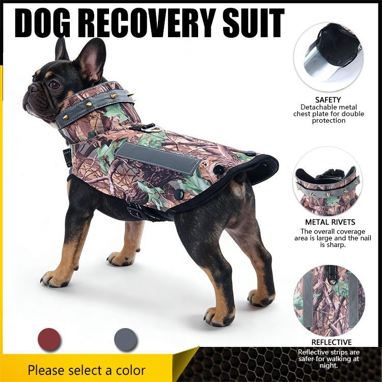 Spiked Dog Protective Vest,Adjustable Anti‑Scratch Anti‑Bite Harness Vest with Reflective Strips & Top Handle,Camo Safety Training Vest for Small Medium Dogs