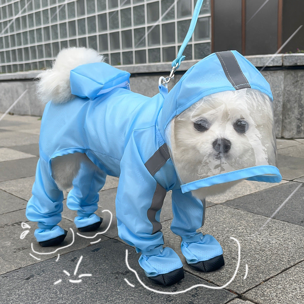 Full Coverage Dog Raincoat with Built-in Rain Boots, 360° Clear Visor, Detachable Tail Cover, Easy Snap Button Closure for Small Medium Dogs