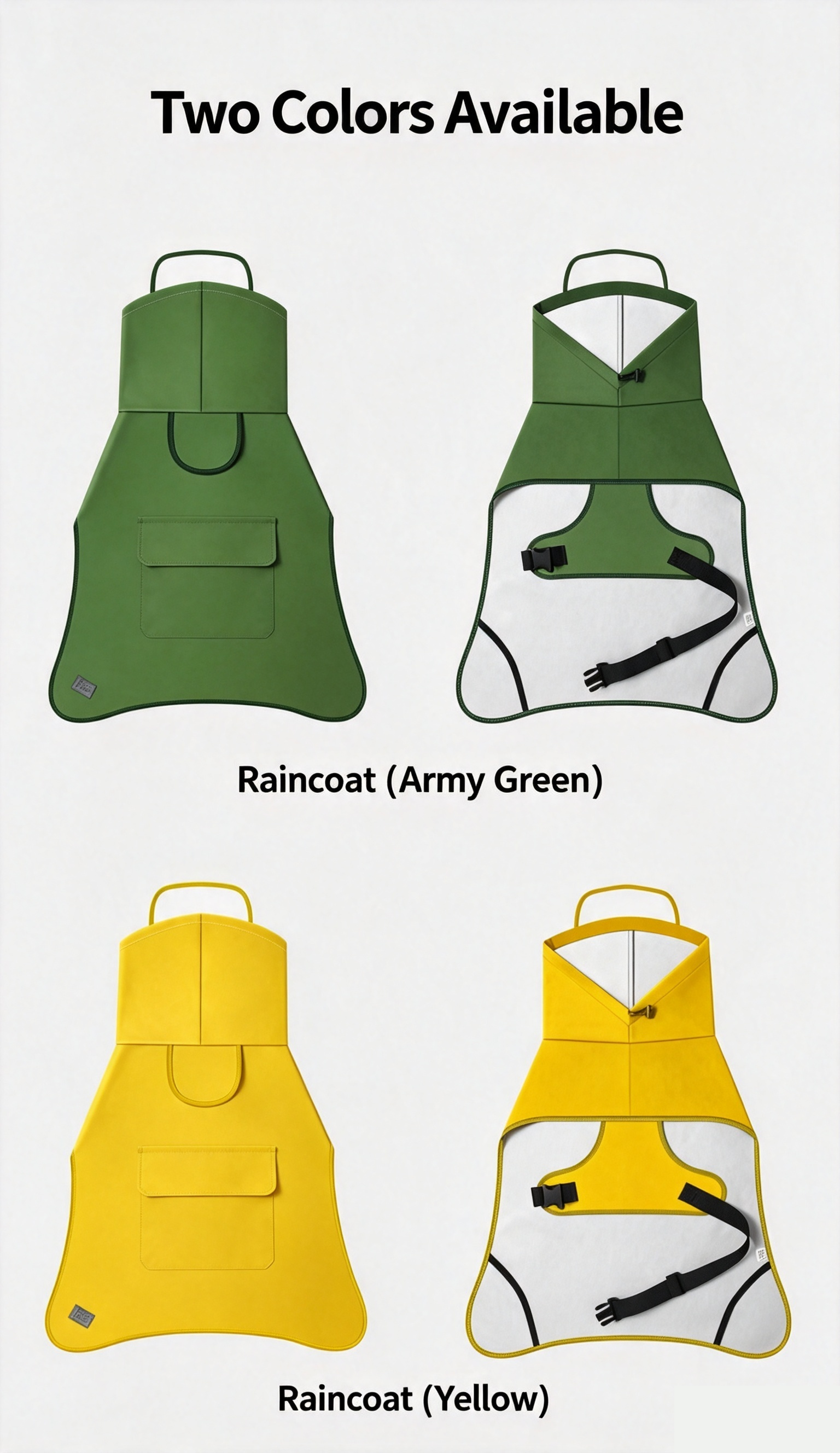 Waterproof Dog Raincoat with Leash Hole, Nano Waterproof Layer, Available in Yellow & Army Green, Sizes M-4XL
