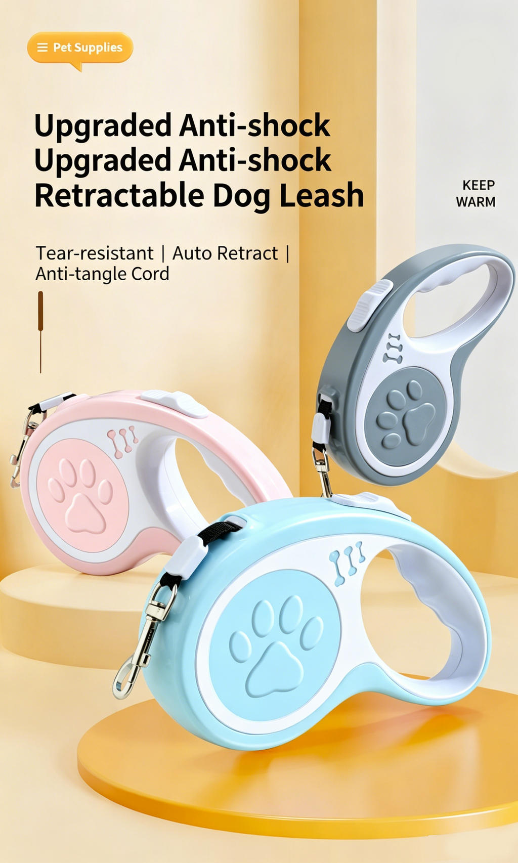 Retractable Dog Leash 16FT, U‑Shaped Anti‑Tangle Design, Heavy‑Duty Walking Leash with Alloy Hook for Small & Medium Dogs