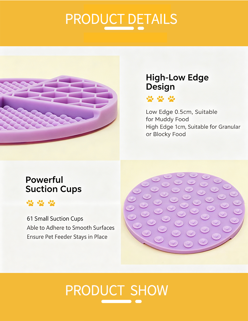Silicone Slow Feeder Mat for Dogs & Cats, 61 Suction Cups Anti‑Slip Puzzle Feeding Mat, Dual‑Height Ridge Design for Wet & Dry Food