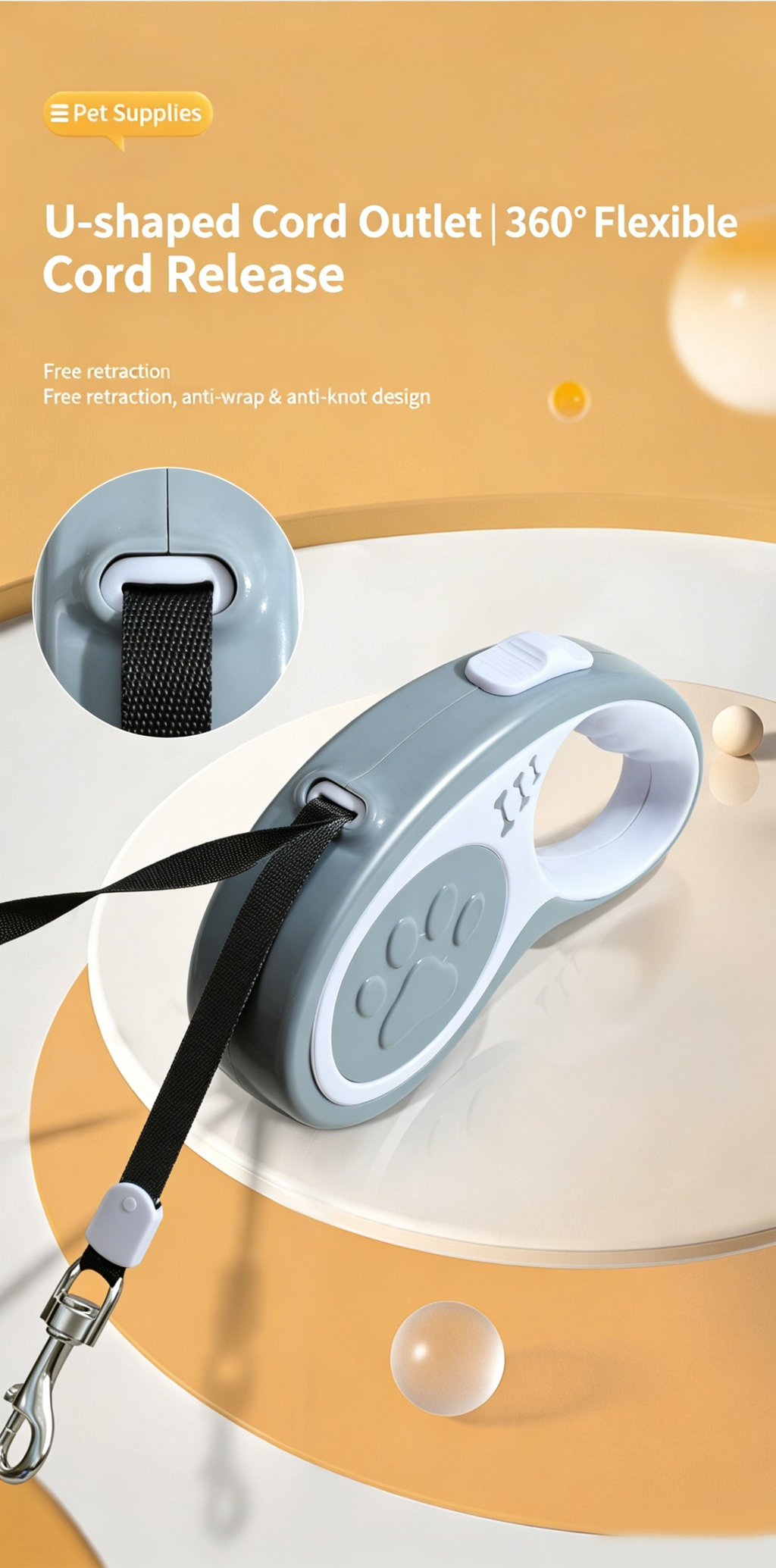 Retractable Dog Leash 16FT, U‑Shaped Anti‑Tangle Design, Heavy‑Duty Walking Leash with Alloy Hook for Small & Medium Dogs