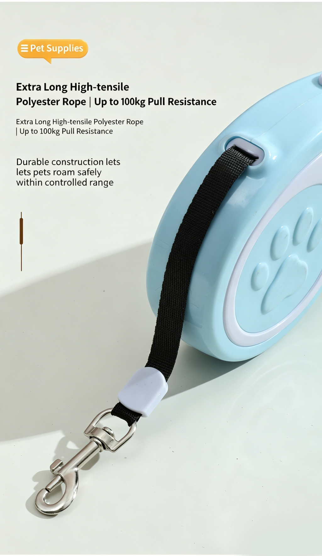 Retractable Dog Leash 16FT, U‑Shaped Anti‑Tangle Design, Heavy‑Duty Walking Leash with Alloy Hook for Small & Medium Dogs