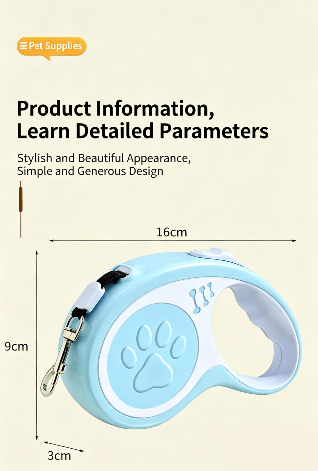 Retractable Dog Leash 16FT, U‑Shaped Anti‑Tangle Design, Heavy‑Duty Walking Leash with Alloy Hook for Small & Medium Dogs