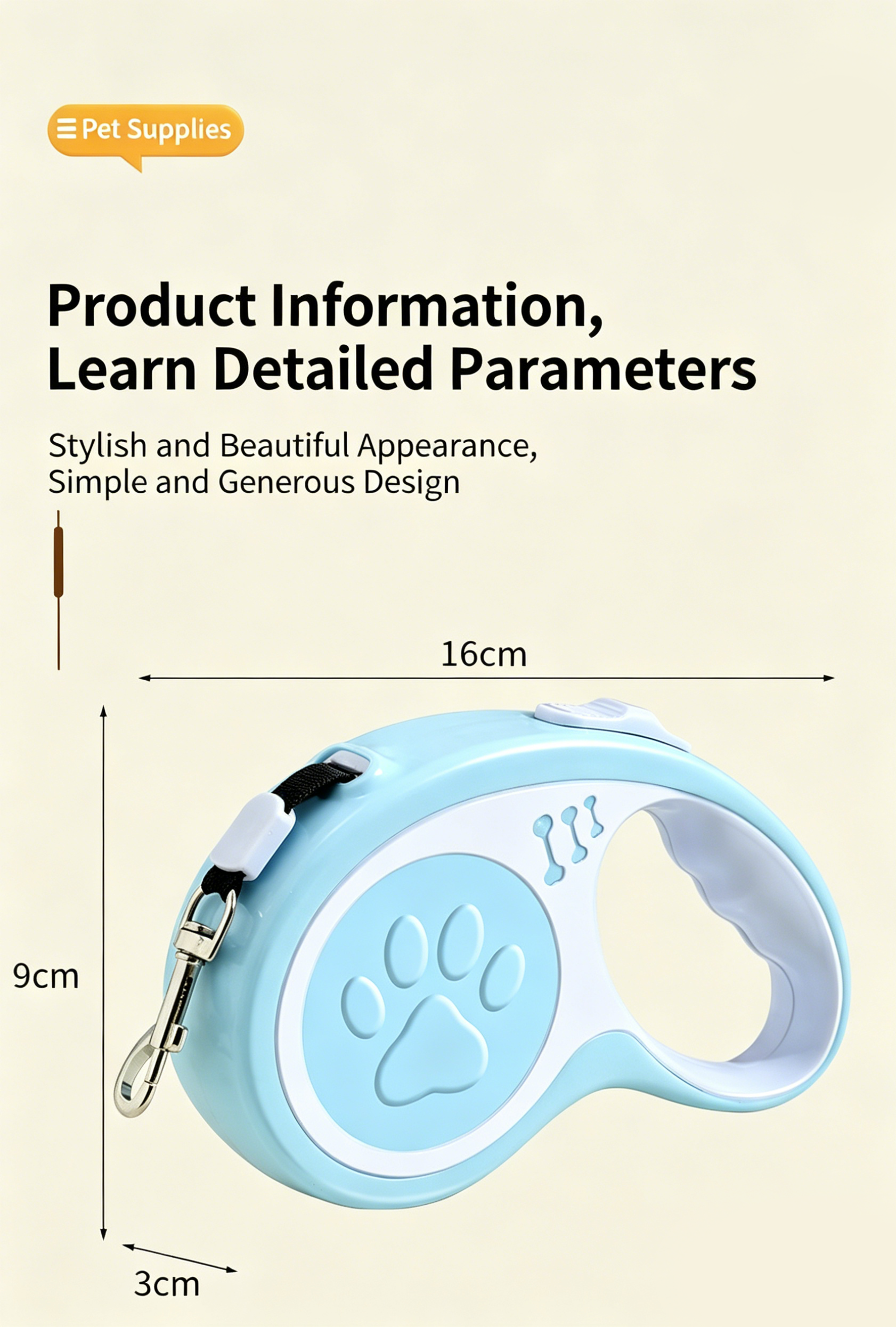 Retractable Dog Leash 16FT, U‑Shaped Anti‑Tangle Design, Heavy‑Duty Walking Leash with Alloy Hook for Small & Medium Dogs