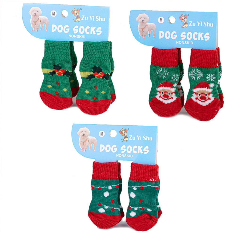 Christmas Anti-Slip Dog Socks, 3 Sets (12 Pcs Total), 15 Holiday Patterns For Puppy Medium Large Dogs