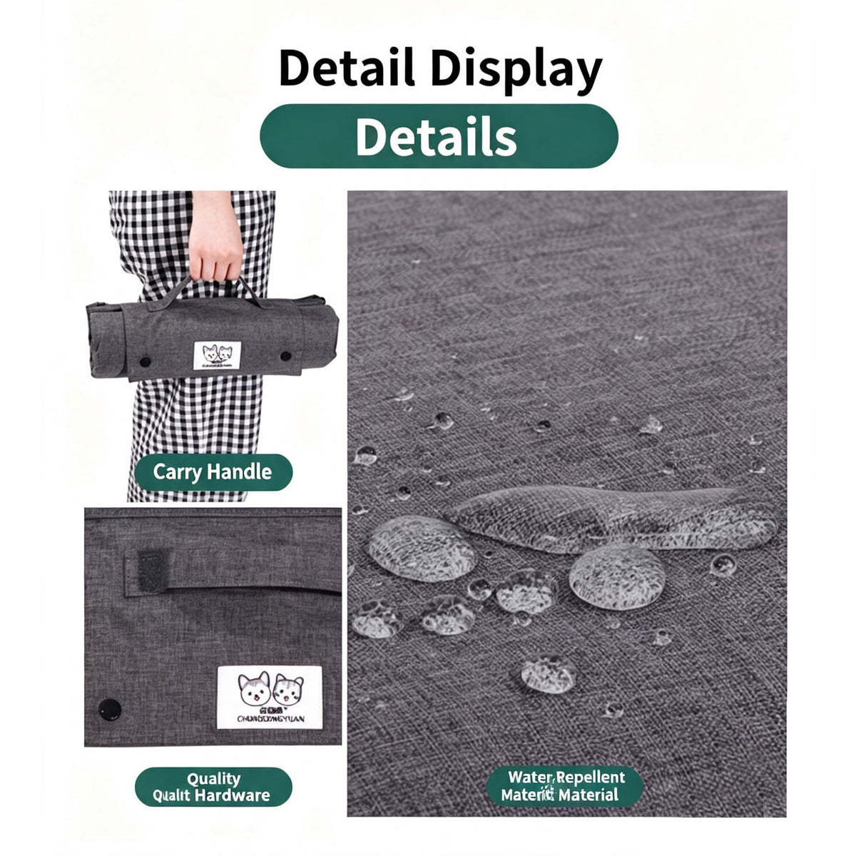 Portable Foldable Outdoor Pet Travel Mat, Reversible Scratch & Wear‑Resistant Water‑Repellent Sleeping Pad for Dogs & Cats, With Carry Handle, Denim Blue & Dark Grey, S/M/L Sizes