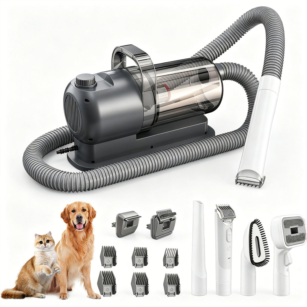 All‑in‑One Pet Grooming Vacuum Kit｜Low‑Noise Strong Hair‑Suction with 12 Attachments for Dogs & Cats