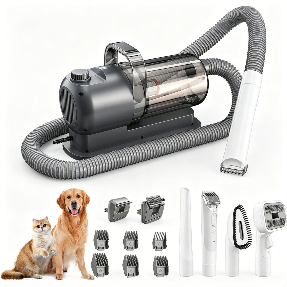 All‑in‑One Pet Grooming Vacuum Kit｜Low‑Noise Strong Hair‑Suction with 12 Attachments for Dogs & Cats