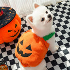 Halloween Pumpkin Dog & Cat Costume Set – Soft Plush Vest + Hat