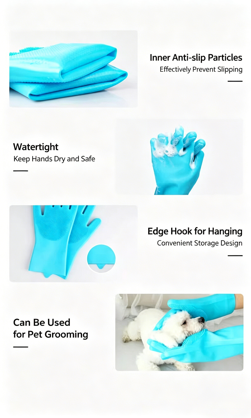 Thickened Silicone Pet Grooming Gloves, Up to 3000 Soft Massage Bristles, Dog Cat Bathing Brush Glove, Splash‑Resistant Deshedding Glove for Long & Short Haired Pets