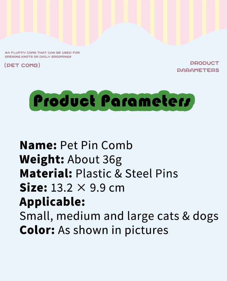 V‑Shaped Steel Pin Pet Grooming Comb, Gentle Loose Hair Remover, Daily Grooming Brush for Cats & Small Dogs