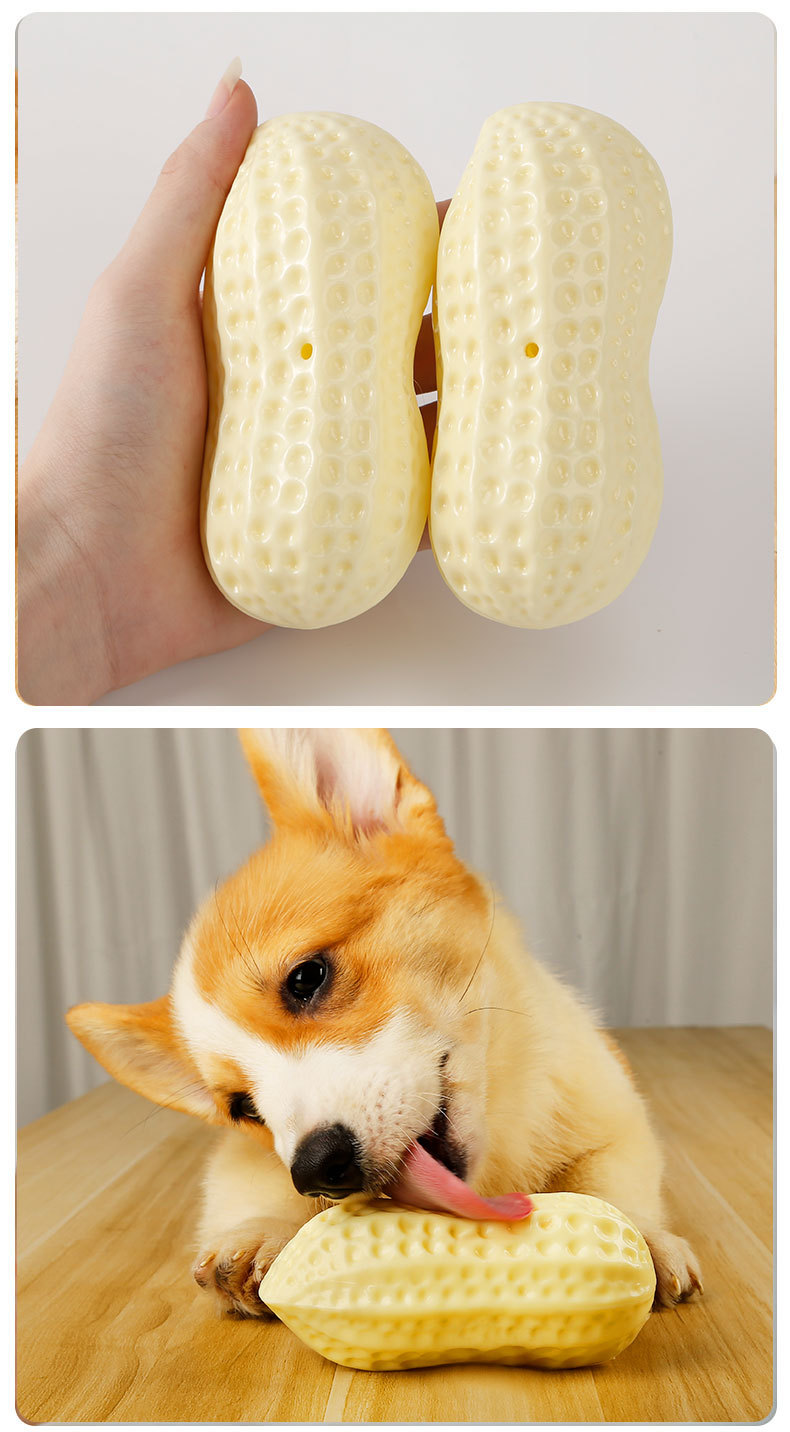 Squeaky Peanut Dog Chew Toy, Non‑Toxic Food‑Safe TPR Milk‑Scented Teething Toy, Interactive Dental Care Toy for Puppy Small Medium Large Dogs