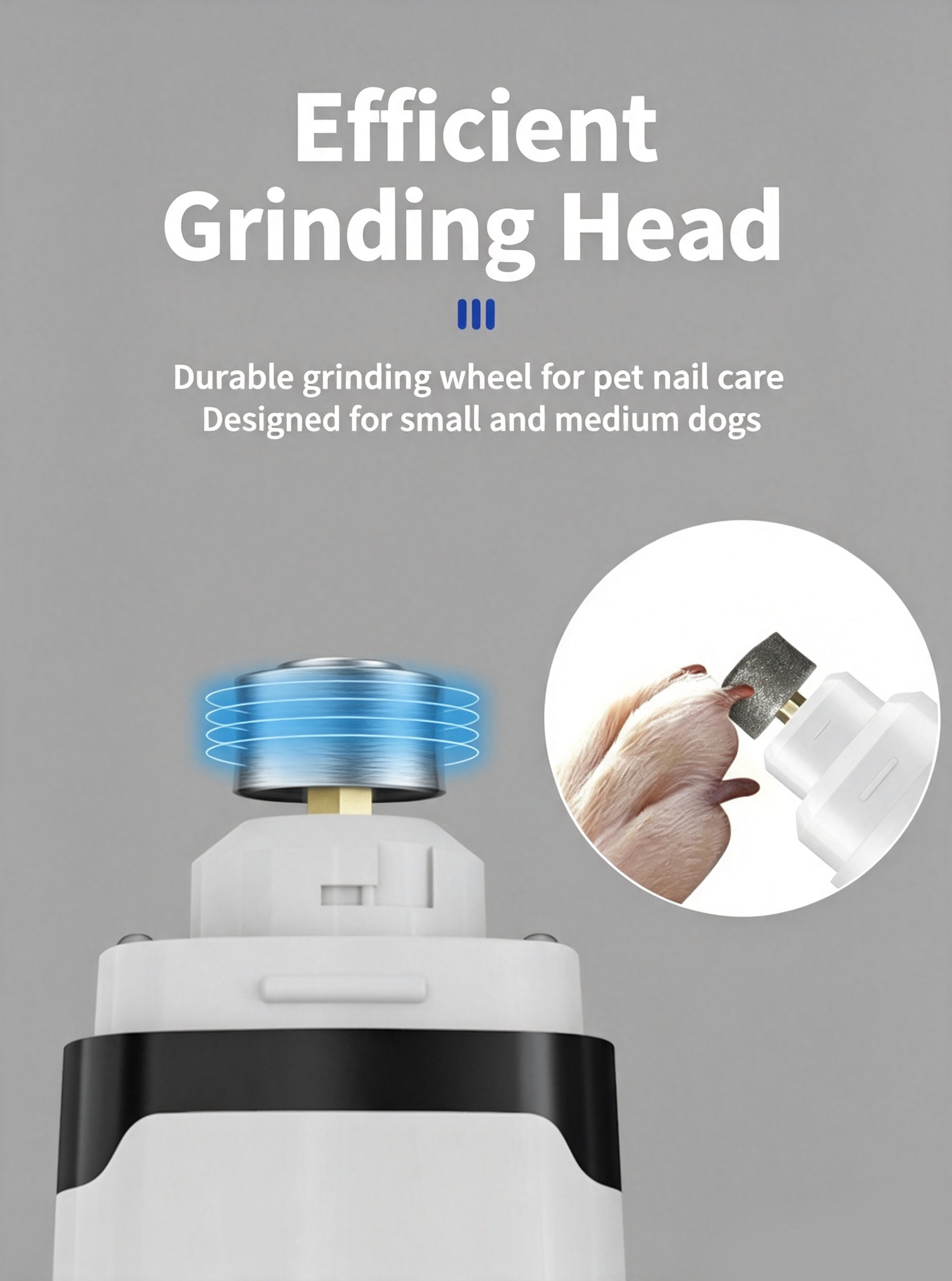 Rechargeable Electric Pet Nail Grinder, Low‑Vibration Quiet Nail Trimmer with Dual LED Lights, 2‑Speed for Dogs & Cats, Comes with 2 Extra Grinding Heads